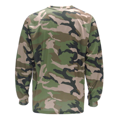 Camouflage long-sleeve shirt on a white background