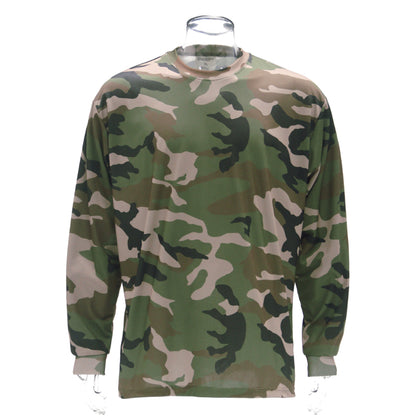 Camouflage long-sleeve shirt on a white background