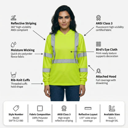 SAFTX-C2-080 Long Sleeve Hooded High Visibility T-Shirt
