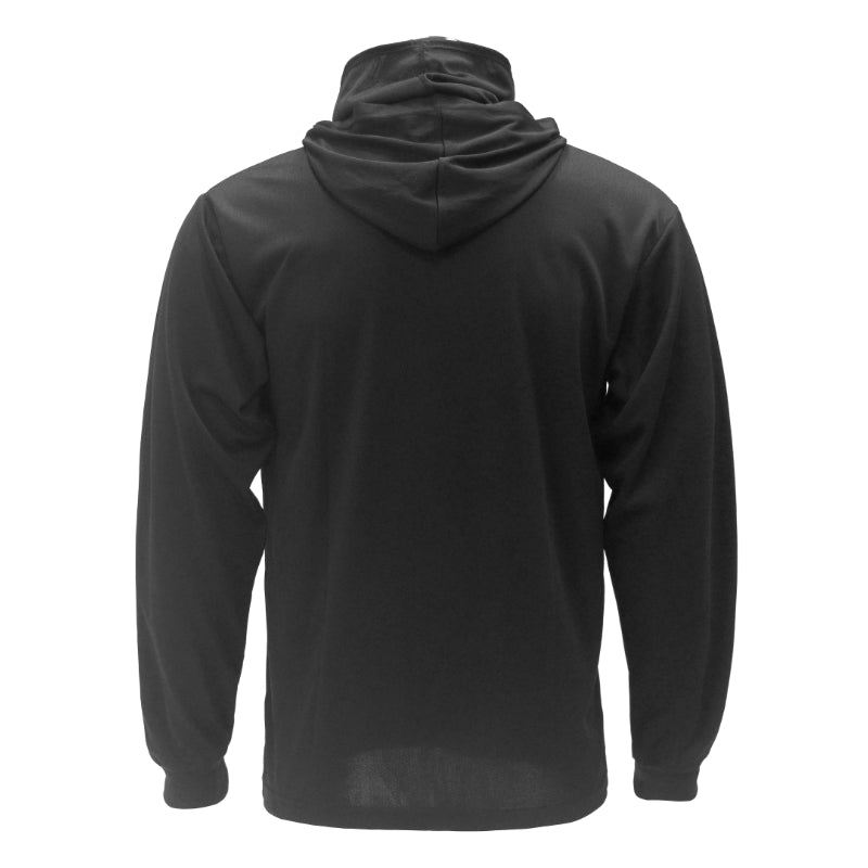 Black hoodie shown from the back on a white background