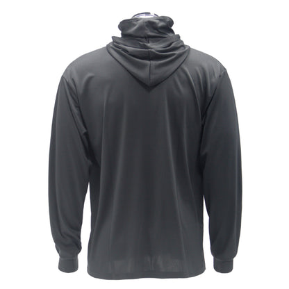 Dark gray hoodie shown from the back on a white background