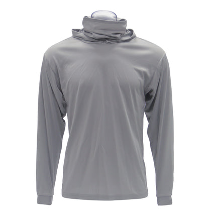 Gray long-sleeve shirt with a built-in neck gaiter on a white background