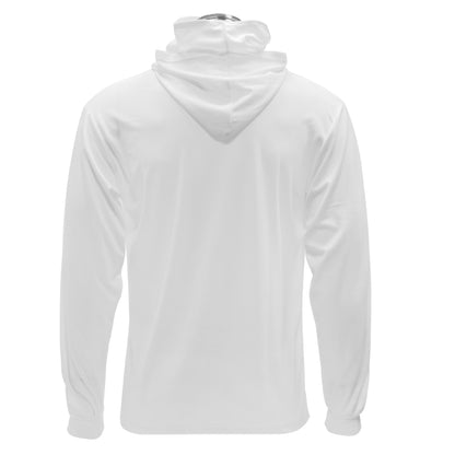 White hoodie shown from the back on a white background
