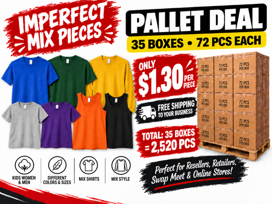 Wholesale Imperfect Mixed Apparel Pallet – 2,520 Pieces | $1.30 Each